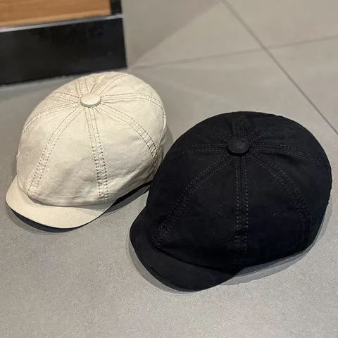 Gorra Newsboy Vintage de Mezcla de Algodón Unisex Boina Octogonal Retro Sombrero de Pintor Británico Sombrero de Ala Corta Color Sólido
