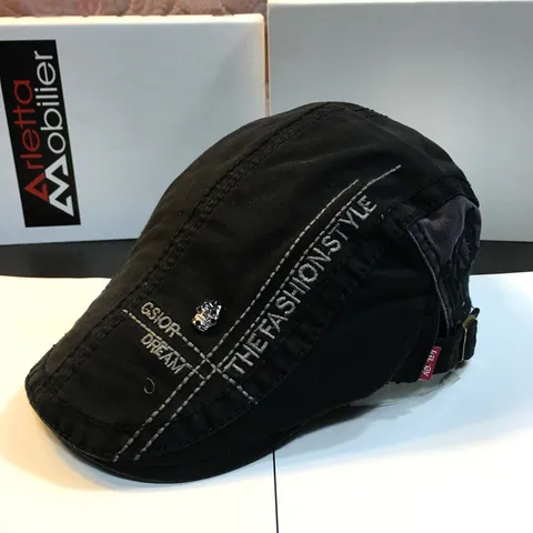 Unisex Denim Flat Cap Beret Retro Casual Newsboy Hat Vintage Letter Embroidery Metal Decor Outdoor Fashion Hat
