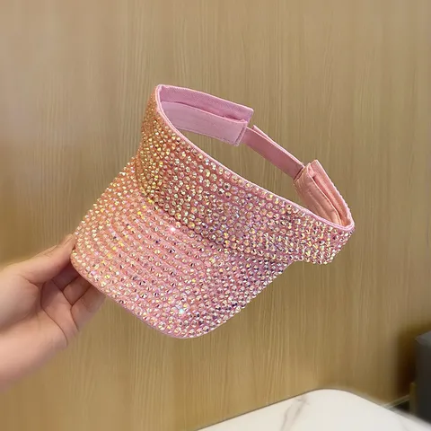 Sombrero de Copa Vacía con Diamantes de Imitación de Verano para Mujer Visera Solar Deportiva Casual