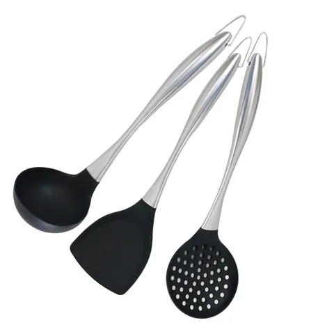 Heat Resistant Silicone Cooking Utensils Non Stick Spatula And Ladle With Stainless Steel Handle Kitchen Cookware Tool