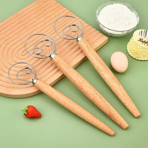 Edelstahl Dänischer Teigschneebesen Mit Buchenholz Griff Manueller Mehlmixer Backwerkzeug Für Küchen Kochen