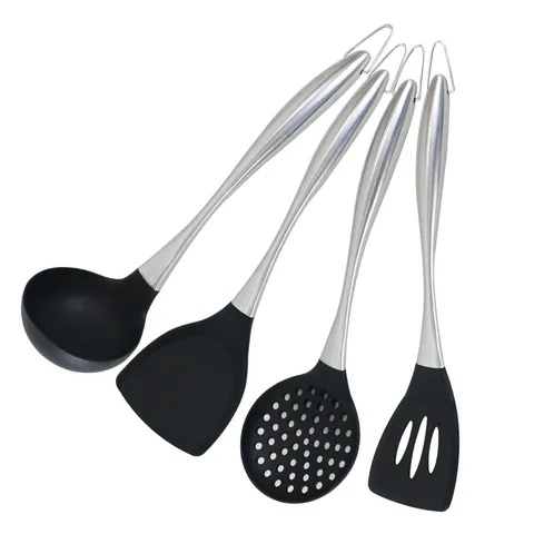Heat Resistant Silicone Cooking Utensils Non Stick Spatula And Ladle With Stainless Steel Handle Kitchen Cookware Tool