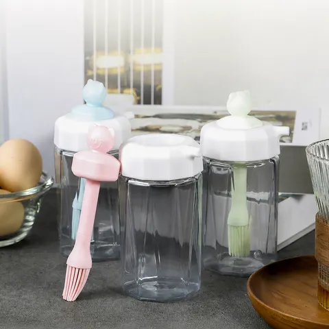 Kitchen Glass Oil Bottle Brush Oil Dispenser Press Type Quantitative Oil Pot For Cooking Baking Barbecue