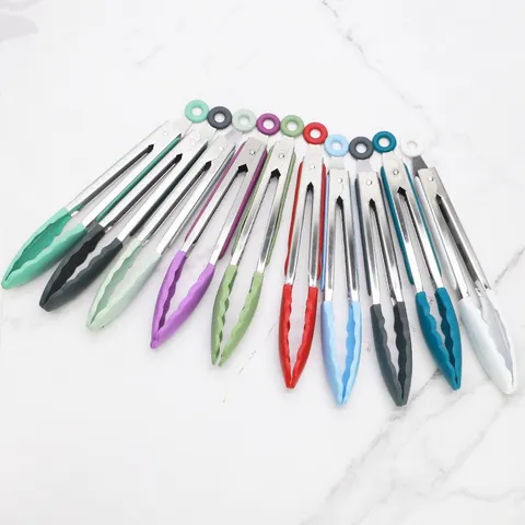 Stainless Steel Food Tongs Silicone Kitchen Tongs BBQ Grilling Tongs Cooking Steak Tongs Non-Slip Heat Resistant