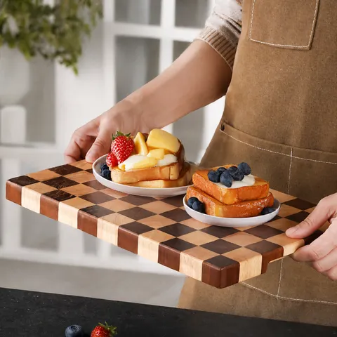 Akazienholz Schneidebrett Schachbrett Mosaik Design Holzig Hackbrett Für Küche Lebensmittelzubereitung Und Serviertablett