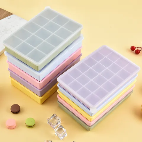 Flexible Silicone Ice Cube Tray With Lid 24 Grids Reusable Ice Mold For Freezer