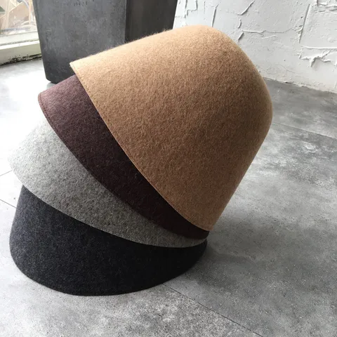 Sombrero de Pescador de Lana para Mujer Otoño Invierno Estilo Hepburn Casual Color Sólido Cálido Gorro de Pescador Fedora Simple