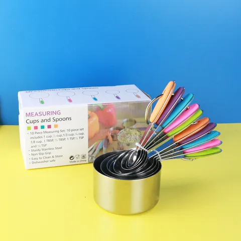 Stainless Steel Measuring Cups And Spoons Colorful Silicone Handles Kitchen Baking Professional Measuring Utensils