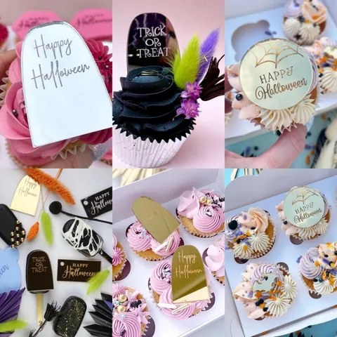 Halloween Acrylic Cake Toppers Happy Halloween Trick Or Treat Cupcake Picks Spooky Party Dessert Table Decoration Supplies