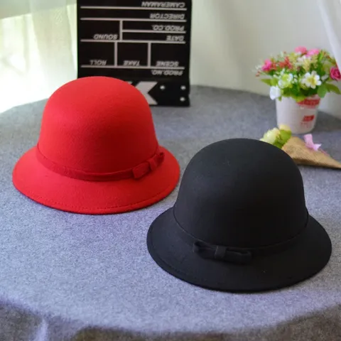 Women Vintage Dome Bucket Hat British Style Retro Fedora Bowknot Casual Elegant Solid Color Polyester Hat