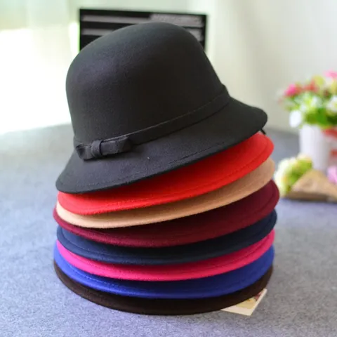 Women Vintage Dome Bucket Hat British Style Retro Fedora Bowknot Casual Elegant Solid Color Polyester Hat