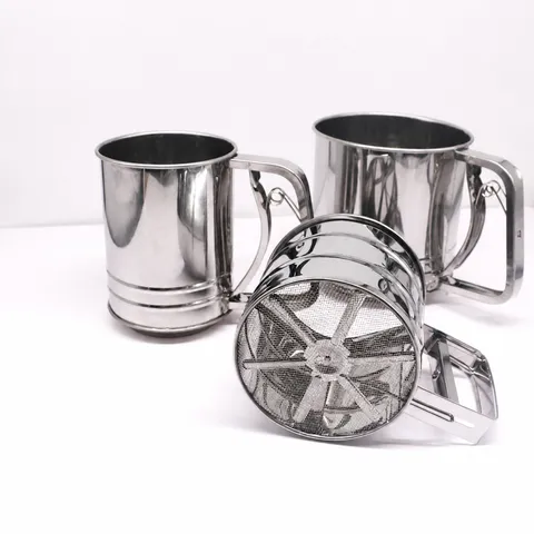 Manual Stainless Steel Flour Sifter Rotating Fine Mesh Sieve Baking Tool For Cake Making Kitchen
