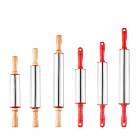Stainless Steel Rolling Pin With Wooden Or Plastic Handle Non Stick Roller For Kitchen Baking Pastry Dough Roller