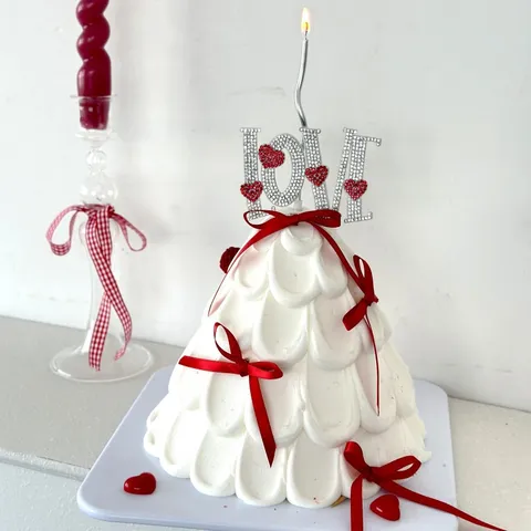 LOVE Letter Cake Topper Rhinestone Felt Heart Cake Decoration Ballet Style Valentine's Day Wedding Party Cake Insert