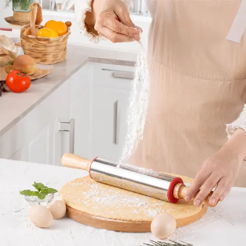 Stainless Steel Rolling Pin With Wooden Or Plastic Handle Non Stick Roller For Kitchen Baking Pastry Dough Roller