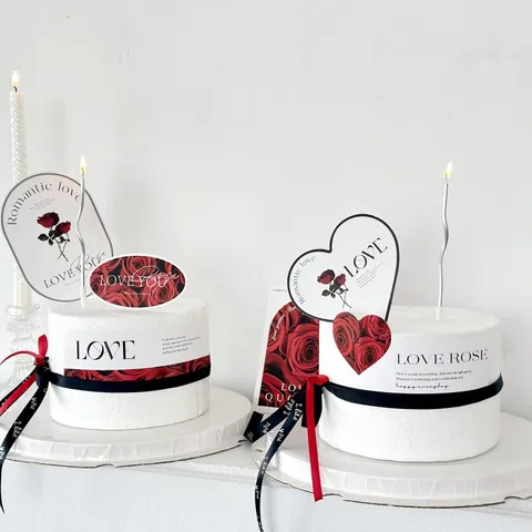 Acrylic Valentine Day Cake Topper Rose Heart Pattern Love Theme Printed Cake Decoration Card For Baking Anniversary Wedding Party Decoration Supplies
