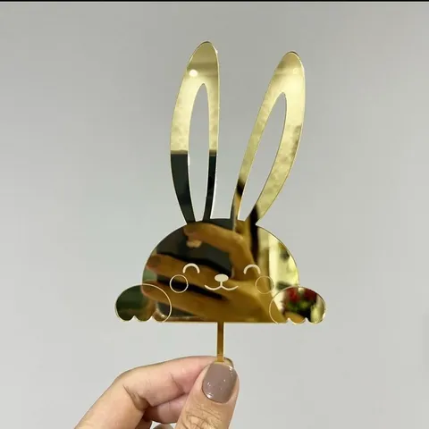 Easter Acrylic Cake Topper Cute Bunny Rabbit Shape Mirror Gold Dessert Decorative Insert For Holiday Party Pastry Decoration