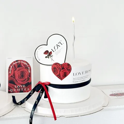 Acrylic Valentine Day Cake Topper Rose Heart Pattern Love Theme Printed Cake Decoration Card For Baking Anniversary Wedding Party Decoration Supplies