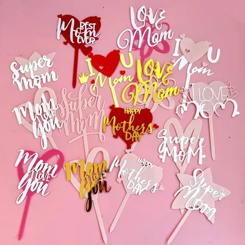 Acrylic Mother's Day Cake Topper Double-Layer Pink Gold Heart Star Flower Best Mom Ever Happy Mother's Day Cake Decorations For Party Baking Supplies