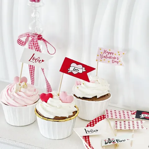 Valentinstag Papier Kuchenstecker Romantische Love Herz Karo Dessert Dekoration Party Bäckerei Backbedarf Zubehör