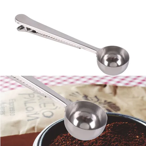 Stainless Steel Coffee Measuring Spoon With Sealing Clip Long Handle Multi-Functional Kitchen Tool For Milk Powder Seasoning