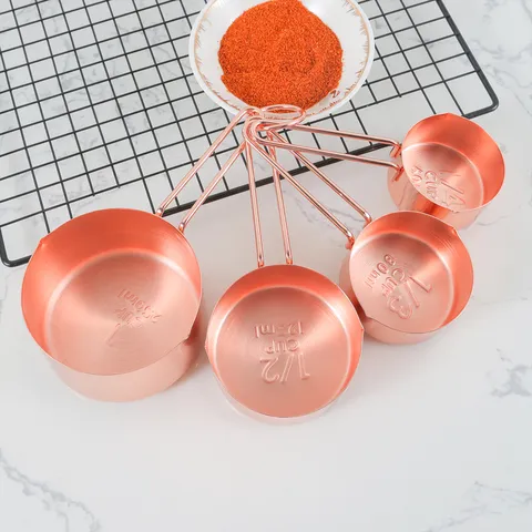 Stainless Steel Measuring Cups And Spoons Rose Gold Baking Measuring Tools Kitchen Cooking Utensils Metal Gadgets