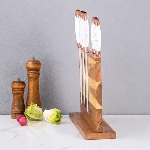 Porte-Couteau Magnétique Double Face en Bois d'Acacia Moderne Minimaliste Bloc à Couteaux de Cuisine Support de Rangement