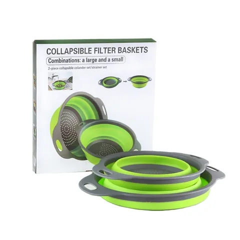 Collapsible Silicone Fruit Vegetable Draining Basket Foldable Kitchen Colander Space Saving Strainer Set Kitchen Tool