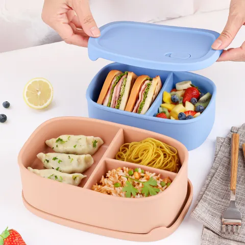 Food Grade Silicone Lunch Box Portable Microwave Safe Bento Box Airtight Food Storage Container Set