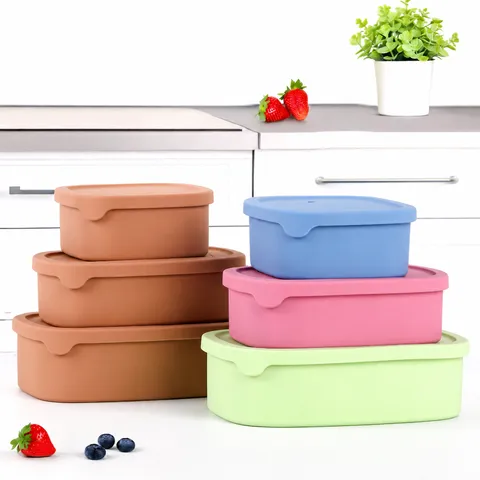 Food Grade Silicone Lunch Box Portable Microwave Safe Bento Box Airtight Food Storage Container Set