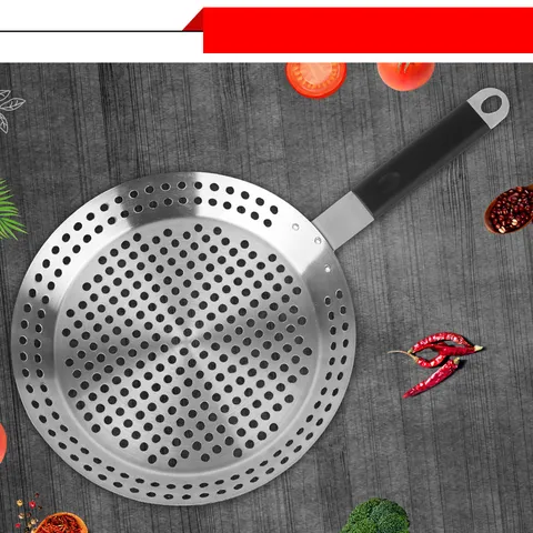 Multi-functional Stainless Steel BBQ Grill Pan Round Pizza Tray With Handle For Outdoor Camping Cooking