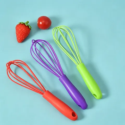 Mini Silicone Manual Egg Whisk Kitchen Baking Tool With Comfortable Plastic Handle Multi Color Small Handheld Egg Beater