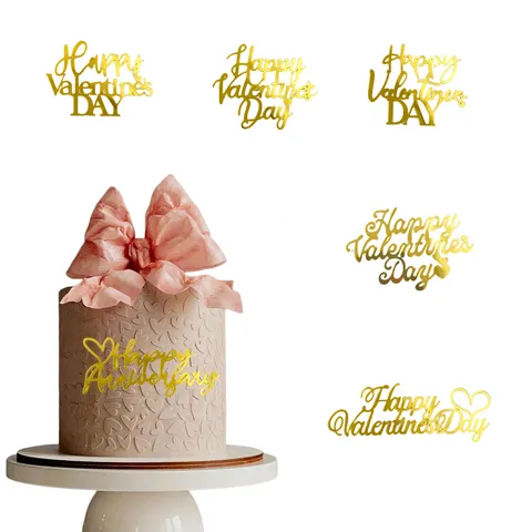 Decoración de Pasteles de Acrílico Espejo Oro Oro Rosa Hueco Feliz Día de San Valentín Aniversario Letra Arte Evento Pastelería