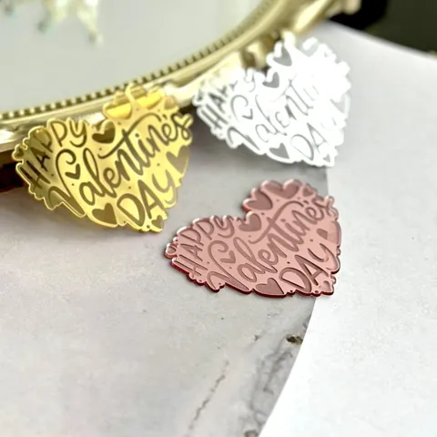 Acrylic Happy Valentine Day Cake Toppers Heart Love Cupcake Topper Mirror Gold Silver Rose Gold Party Baking Decorations