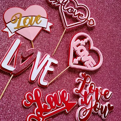 Valentine's Day Paper Cake Topper Love Heart Glitter Cake Decoration Ins Style Romantic Party Supplies For Anniversary Wedding