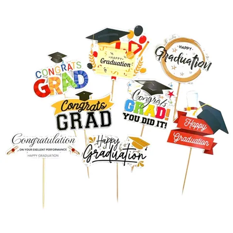 Ins Style Paper Graduation Cake Toppers Graduation Cap Diploma Patterns Letter Design Cake Cupcake Decor Picks For Ceremony Party Celebration Supplies