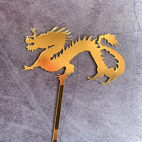 Chinese Dragon Auspicious Clouds Cake Topper Gold Acrylic Birthday Cake Decoration Party Supplies Dessert Table Decor