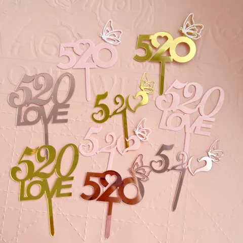 Cake Topper in Acrilico Cuore Farfalla Dorato Oro Rosa Rosa Specchio Per Festa di San Valentino