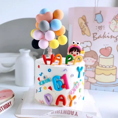 Decoración de Pasteles de Pegamento Suave Acrílico Multicolor Feliz Día del Niño Cumpleaños Fiesta Horneado Letra Número Globo