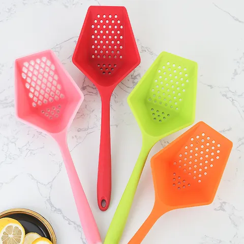 Silicone Kitchen Colander Oil Filter Spoon Multifunctional Drainage Basket Food Grade Kitchen Tool Red Black Orange