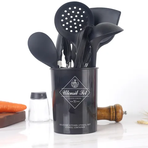 Silikon Küchenutensilien Set Antihaft Hitzebeständige Kochwerkzeuge Mit Halter Spatel Löffel Schneebesen Modern Minimalistisches Kochgeschirr