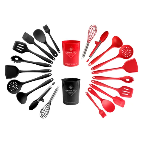 Silikon Küchenutensilien Set Antihaft Hitzebeständige Kochwerkzeuge Mit Halter Spatel Löffel Schneebesen Modern Minimalistisches Kochgeschirr
