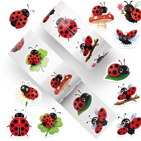 Cute Cartoon Ladybug Roll Stickers DIY Decorative Adhesive Stickers For Scrapbooking Gift Envelope Sealing