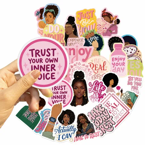 Autocollants PVC Imperméables Inspirants pour Femmes Noires Citations Positives DécalcomANIES pour Scrapbook Journal Ordinateur Portable DIY