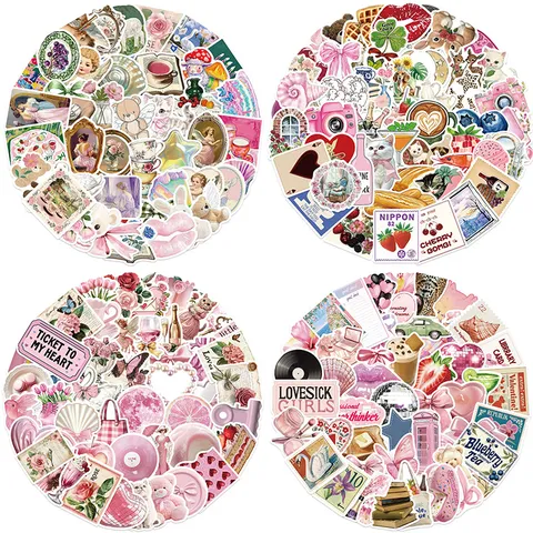 Roze Esthetische Stickers Pak Waterdichte Vinyl Decals Voor Laptop Dagelijks Waterfles Scrapbooking Knutselbenodigdheden