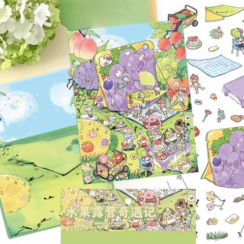 Waterproof PVC Decorative Journaling Stickers Cute Fruit Camping 3D Miniature Scene DIY Sticker Set For Scrapbooking School Office Supplies