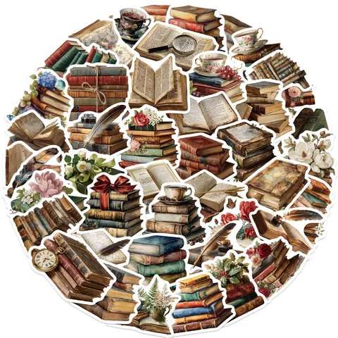 Vintage Book Aesthetic Stickers Waterproof PVC Decals For Journaling Phone Case DIY Craft Decoration