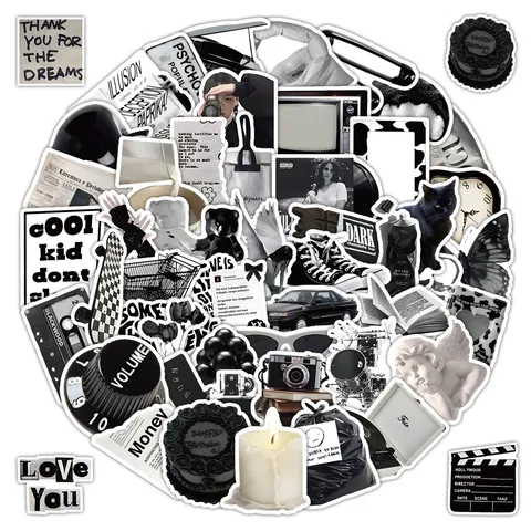 Aesthetic Black And White Vintage Stickers Waterproof Vinyl Decals For DIY Journal Scrapbook Notebook Decor