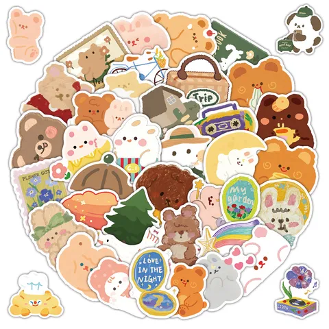 Cute Cartoon Bear Stickers Korean Oil Painting Style Graffiti Decals Waterproof Adhesive Stationery For Luggage