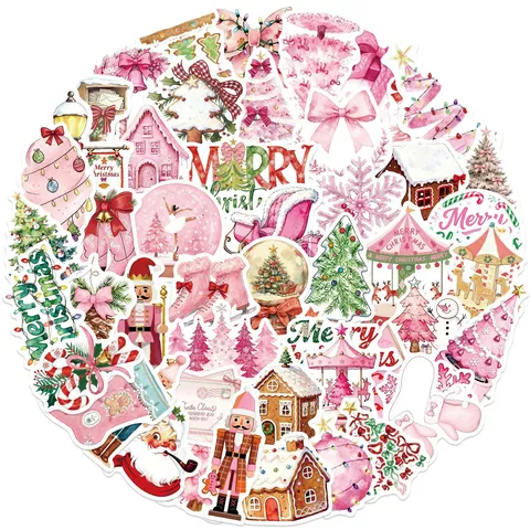 Roze Kerststickers Schattige Feestelijke Waterdichte Decals Voor Dagobert Telefoonhoesje Bagage Scrapbook DIY Decoratie